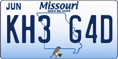 MO license plate KH3G4D