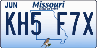 MO license plate KH5F7X