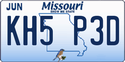 MO license plate KH5P3D