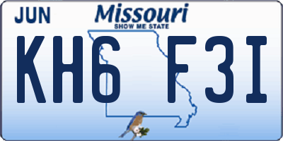 MO license plate KH6F3I