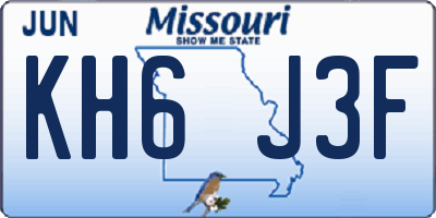MO license plate KH6J3F