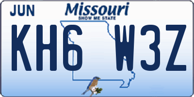 MO license plate KH6W3Z