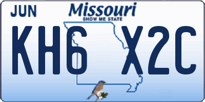 MO license plate KH6X2C