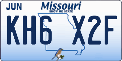 MO license plate KH6X2F