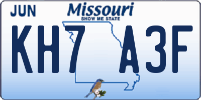 MO license plate KH7A3F