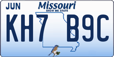 MO license plate KH7B9C