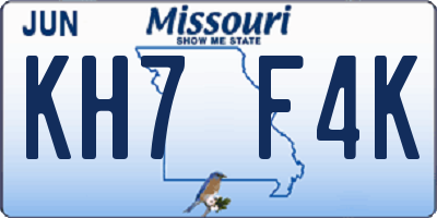 MO license plate KH7F4K