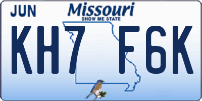 MO license plate KH7F6K