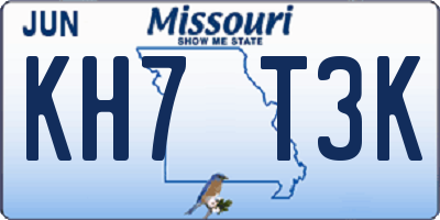 MO license plate KH7T3K