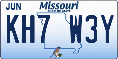 MO license plate KH7W3Y