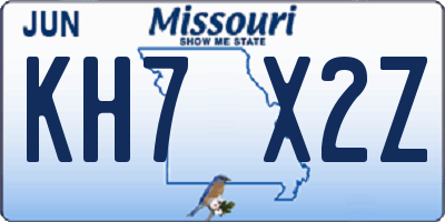MO license plate KH7X2Z