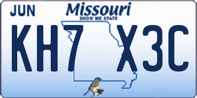 MO license plate KH7X3C