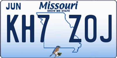 MO license plate KH7Z0J