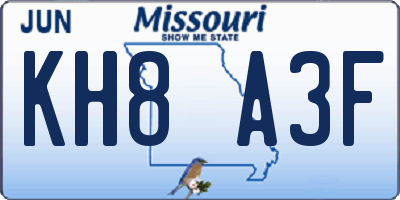 MO license plate KH8A3F