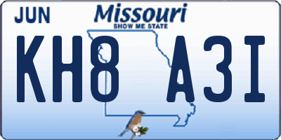MO license plate KH8A3I
