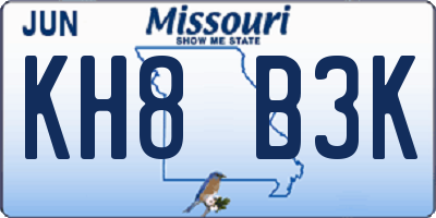 MO license plate KH8B3K