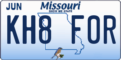 MO license plate KH8F0R