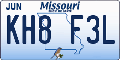 MO license plate KH8F3L