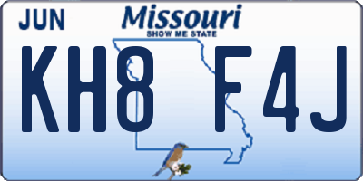 MO license plate KH8F4J