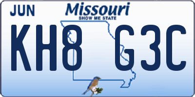 MO license plate KH8G3C