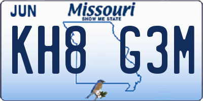 MO license plate KH8G3M