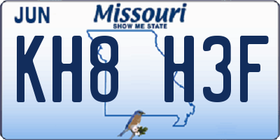MO license plate KH8H3F