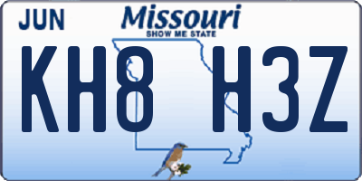 MO license plate KH8H3Z