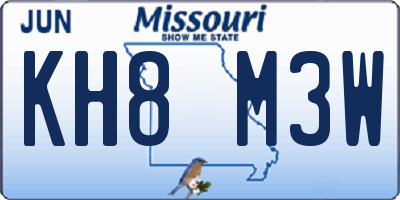 MO license plate KH8M3W