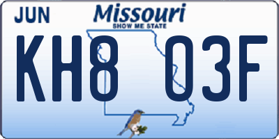 MO license plate KH8O3F
