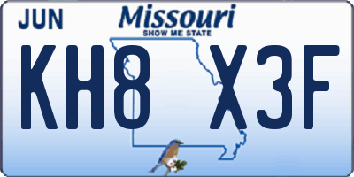 MO license plate KH8X3F