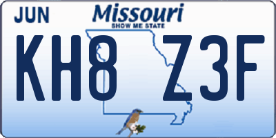 MO license plate KH8Z3F