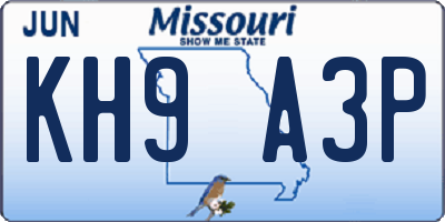 MO license plate KH9A3P
