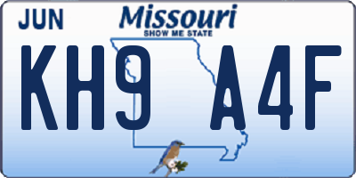 MO license plate KH9A4F