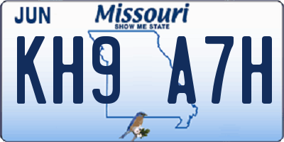 MO license plate KH9A7H