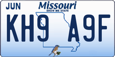 MO license plate KH9A9F