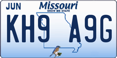 MO license plate KH9A9G