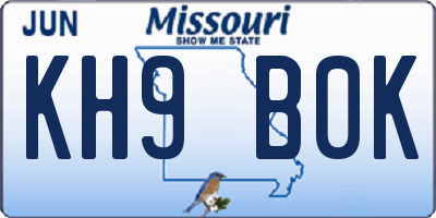 MO license plate KH9B0K