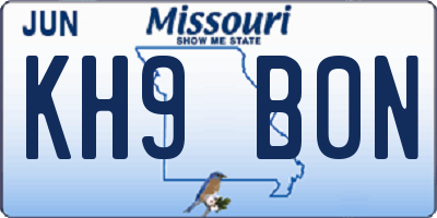 MO license plate KH9B0N
