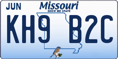 MO license plate KH9B2C