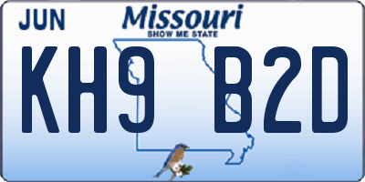 MO license plate KH9B2D