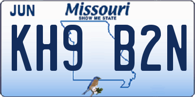 MO license plate KH9B2N