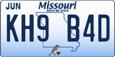 MO license plate KH9B4D
