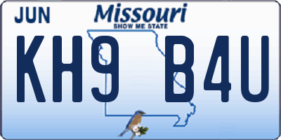MO license plate KH9B4U