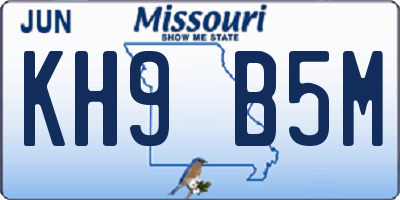 MO license plate KH9B5M