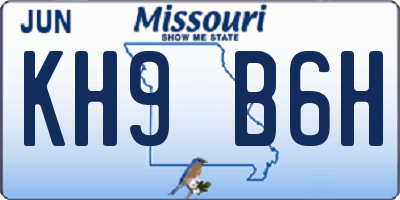 MO license plate KH9B6H