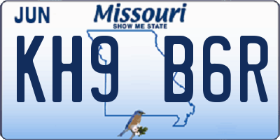 MO license plate KH9B6R