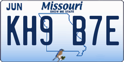 MO license plate KH9B7E