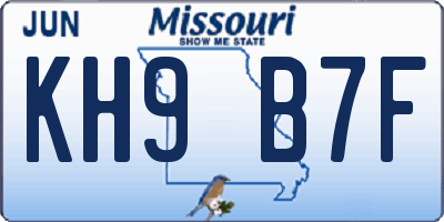 MO license plate KH9B7F