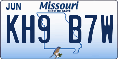 MO license plate KH9B7W