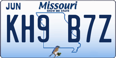 MO license plate KH9B7Z